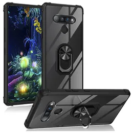 Casos de telefone TPU acrílico transparente para LG Stylo 6 7 Aristo 5 Plus K22 K31 K51 K53 Armor Drop Anti Ring Holder Kickstand Magnético Car Mount Phone Case Back Cover