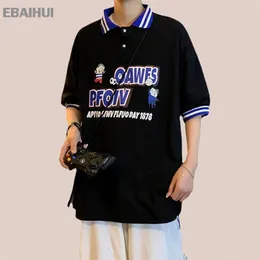 EBAIHUI Men's Short Sleeve Polo Shirts Cartoon Letter Print Lapel T-Shirt Loose Versatile Couple Shirt Neutral Casual Handsome 220504