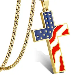 Stainless Steel American Flag Cross Necklace For Men Women Punk USA Flag Geometric Pendant Men's Women's Necklaces Jewelry