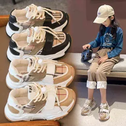 스니커즈 어린이 스포츠 신발 아빠 신발 가을과 겨울 소년과 여자의 한국 패션 컬러 매칭 격자 캐주얼 신발