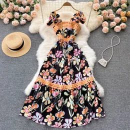 Pring Summer Print Ploral Vintage Dress Women Sleveless Spaghetti Strap Backless Long Long Pretic Evening Party Frity الفساتين 2022