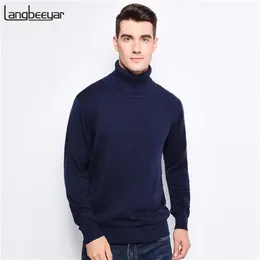 Autumn Winter Fashion Märke Kläder Män tröjor varma Slim Fit Turtleneck Men Pullover 100% bomullstickad tröja Män 201221