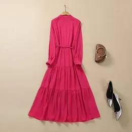 2022 jesień jesienny długi rękaw V gorący różowy kolorowy kolor paski paneli w połowie zawartości sukienki Eleganckie sukienki 22G032345 plus size xxl