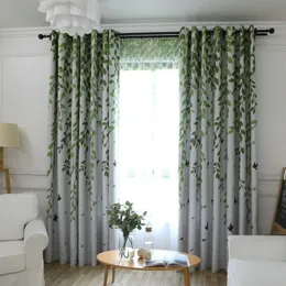 Verdunkelungsvorhang, Blätter, Vögel, bedruckt, Vorhänge für Wohnzimmer, Schlafzimmer, Küche, Balkon, pastoral, frisch, transparent für Fensterdekoration W220421