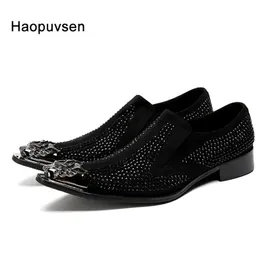 Neuankömmling echtes Leder Spitzschuh Metallspitze Kristall handgefertigte Herren Lederkleid Schuhe Mode Friseur Schuhe Gr. 12 Y200420