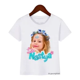 T -shirt för flickor härliga som Nastya Cartoon Print Kawaii Baby Tshirst Fashion Eesthetic White Short Sleeved Tops 220620