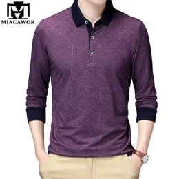 MiaCawor Spring Brand Polo Shirts Män Solid Color Long Sleeve Slim Fit Boys Korean Casual Tops Tees Mänkläder T950 210308