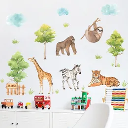 Large Forest Animals Wall Stickers for Kids Rooms Boys Room Bedroom Decor Tiger Giraffe Wallpaper Posters Jungle Decoration