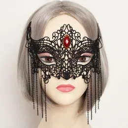Maski na przyjęcie weselne 2022 Lady Rhinestones Hoco Prom Dance Black Fox Half Face Masquerade Women Bachelorette Druhny Prezenty Lace Eye Halloween noc 22*11cm