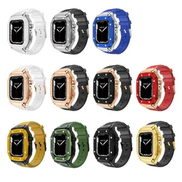 F￶r Apple Watch Series 8 7 6 5 4 3 SE Premium Alloy Ap Mod Kit Armor Protective Case Band Rem omslag 44mm 45mm