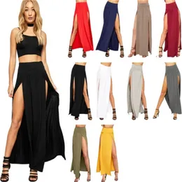 Arrival High Waisted Sexy Womens Double Slits Summer Solid Long Maxi Skirt Wholesale 51 220317