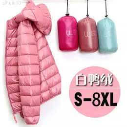 Women Ultra Light Down Jacket Coats Autumn Winter Long Sleeve Korean Slim Tops Outwear S-8XL L220730