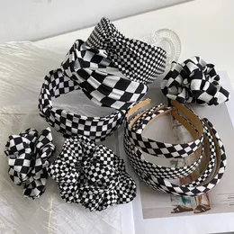 Schwarz-weißes Schwamm-Stirnband, modischer Haarschmuck, Damen-Haarband mit breitem seitlichem Knoten, Boutique-Scrunchies, Seil-Haarband
