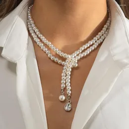Choker Chokers Chic Symulowane perły Perły Długie wisiorek Naszyjnik dla kobiet z koralikami Łańcuch biżuterii ślubnych