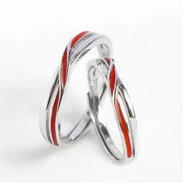 Copper Plated Platinum Twist Red Line Adjustable Couple Rings Men Women Baking Paint Drip Oil Overlap Opening Daily Engagement Finger Jewelry Gift For Lover