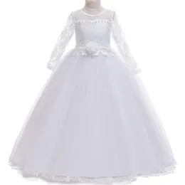 Girl's Dresses 4-15Yrs Kids Girls Long White Baptism Lace Flower Party Ball Gown Prom Girl Princess Wedding Communion DressGirl's