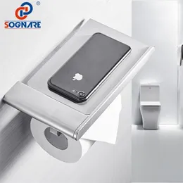 SOGNARE 304 Stainless Steel Toilet Paper Holder with Phone Shelf Tissue Wall Roll Bathroom Accessories Y200108