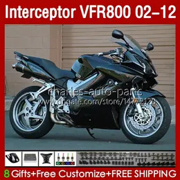 Fairings för Honda Interceptor VFR800 VFR 800 RR CC 800RR VFR800RR 02 03 04 05 06 07 Kropp 129NO.85 800CC 2002 2008 2009 2010 2011 2012 VFR-800 Glans Svart 02-12 Kroppsarbete