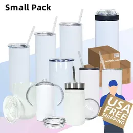 LOCAL WAREHOUSE Small package Sublimation Straight Tumbler Stainless Steel Vacuum Insulated Car Mug with lid and straw Z11