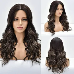 Long Wavy Synthetic Wigs Ombre Black Gold Women Cosplay Natural Fiber Daily Hair