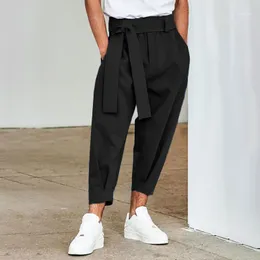 Herrbyxor Mode Herr Casual Enfärgade joggingbyxor 2022 Spetsbyxor Streetwear Baggy Fritid Pantalon Med Bälte S-5XL