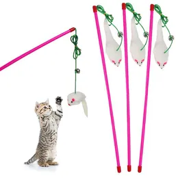 Cat Toys Wand Toy Mouse Crinkle Teaser Kitten Stick Pet Interactive con Bell False Simulation ToyCat