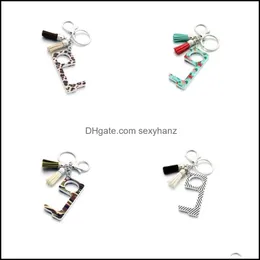 Key Rings Jewelry Acrylic Keychain Tool Leather Tassel Pendant Bag Charm Keyring Non-Contact Edc Door Opener Elevator Button Car Chain Ring