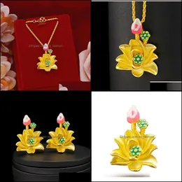 Pendant Necklaces Lotus Necklace Sand Gold Ancient Method Burnt Blue Green Leaf Flower Drop Delivery 2021 Jewelry Pendants Mjfashion Dhhiq