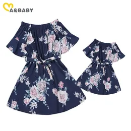 MaBaby Family Clothing Matching Outfits Flower Print Dress Mother And Daughter Clothes Off Shoulder Dresses Family Look DD43 220531