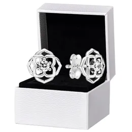 Real 925 Silver Rose Flower Stud Earring Original Gift Box Set Pandora 여성 Love Earrings