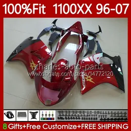 Injektionsformkropp för Honda Blackbird CBR 1100 CBR1100 XX CC 1100XX Vinröd 96-07 114NO.61 CBR1100XX 96 97 98 99 00 01 1100CC 2002 2003 2004 2005 2006 2007 FAIRING