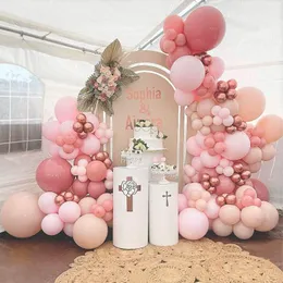 Festdekoration vintage rosa dop ballong garland båge för flickor pastell persika latx ballonger födelsedag baby shower bröllop dekorationer del