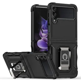 Cases For Samsung Galaxy Z Flip 3 Shockproof Folding Armor Kickstand Phone Case For Samsung Galaxy Z Flip 3 Magnetic Ring Holder Cover