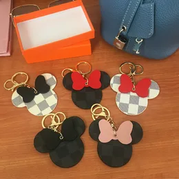 Plaid Mouse Designer Bow Keychain PU Leather Animal Bag Pendant Charm Girls Cars Keyrings Chains Holder Fashion Women Key Ring Jewelry Gifts