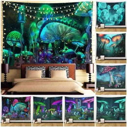 Sepyue Mushroom Chatled Wall Hanged Wall Tapestries Nature Art Starry Sky Galaxy Psychedelic Carpet Magical Forest Tree Tapestries J220804