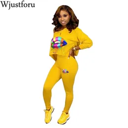 Wjustforu Piece Set For Women Casual Print 2020 Autumn Slim Pullover Tops Bodycon Pants Off Shoulder Sexy Matching Sets Outfits LJ201126