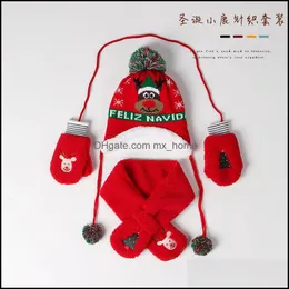 قبعات القبعات M376 الشتاء دافئ عيد الميلاد طفل قبعة متبكلة قفاز الوشاح وضع الأطفال الأطفال القفازات القفازات و mxhome dhtlw