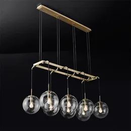 Lâmpadas pendentes americanas retrô rh loft reto liderado lustre ouro/black metal globos de vidro tons de iluminação