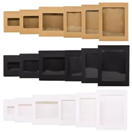 Gift Wrap 6Pcs Black/White Kraft Paper DIY Box With Window Wedding Birthday Party Decoration Cake Packaging Event CaseGift