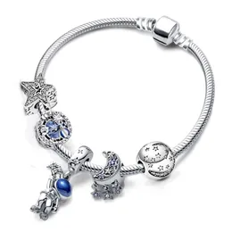 Новые серебряные серебряные роскоши 925 браслеты набор Diy Blue Asternaut Star Beads Beads Beasted Charm для оригинальных подвесок Pandora Модные украшения Женские подарки 16-21 см.