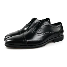 Affari uomini genuini in pelle in pelle italiano scarpe oxford formali con AC blu nero