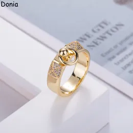 Jóias Donia anel de luxo exagerado moda européia e americana nariz de porco titânio micro-incrustado designer criativo de zircônio com caixa