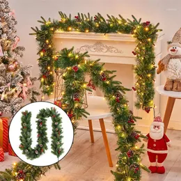 Dekorativa blommor kransar 6-fots julrotting girland med 30 LED-lampor konstgjorda gröna kransröd bär träd prydnadsdekorativ wr