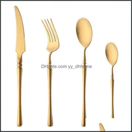 Flatware Sets Kitchen Dining Bar Home Garden Vintage Western Gold Matte Cutlery 1/2/4Set Knife Fork Dhbda