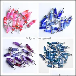 Charms Jewelry Findings Components Purple Stripe Onyx Pillar Shape Point Chakra Pendants For Making Drop Deli Dhxei