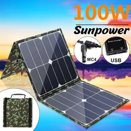 新しい50W 100Wソーラーパネル折りたたみバッグ太陽光発電パワーパネル旅行ポータブル携帯電話パワーバンク