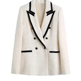 Damenjacken Traf Damenmode mit Kontrastpaspelierung Tweed-Blazermantel Vintage Langarmtaschen Weibliche Oberbekleidung Chic Veste Femme 220705