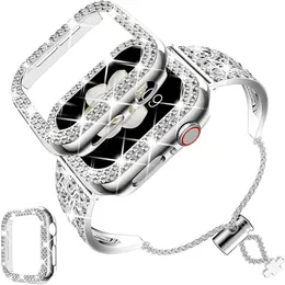 Luxa de pulseira Crystal Diamonds Strap With Bling Bumper Case para Apple Watch Series 7 6 5 4 SE Iwatch 40mm 41mm 44mm 45mm