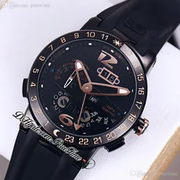 Исполнительный директор El Toro Perpetual Calendar Gmt Automatic Mens Watch 326-00-3/BQ Стальный корпус черный циферблат маркеры розового золота резиновый ремешок с ограниченным тиражом.