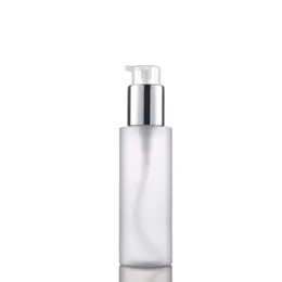 Portable Forsted Clear Packing Plastic Bottle Flat Shoulder PET Shiny Silver Collar Clear Lotion Press Pump Empty Cosmetic Packaging Container 100ml 150ml 200ml